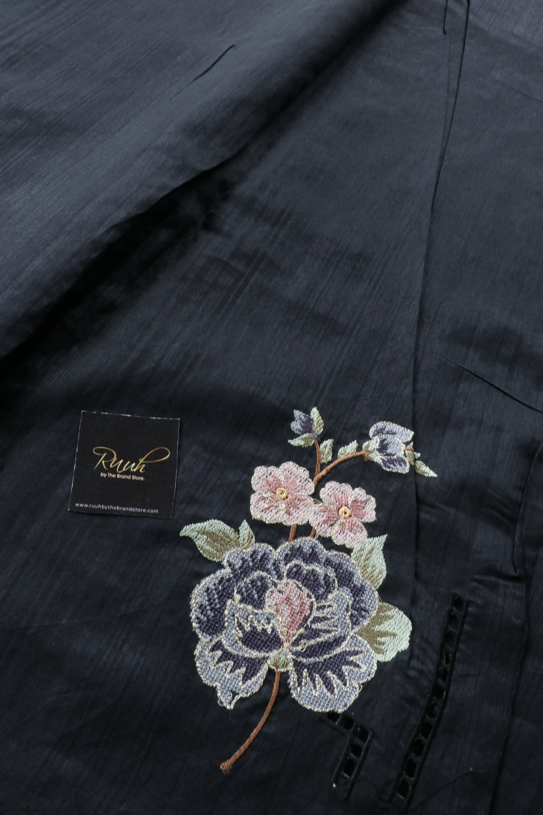 PREMIUM SEMI TUSSAR WITH CUTWORK - BLACK
