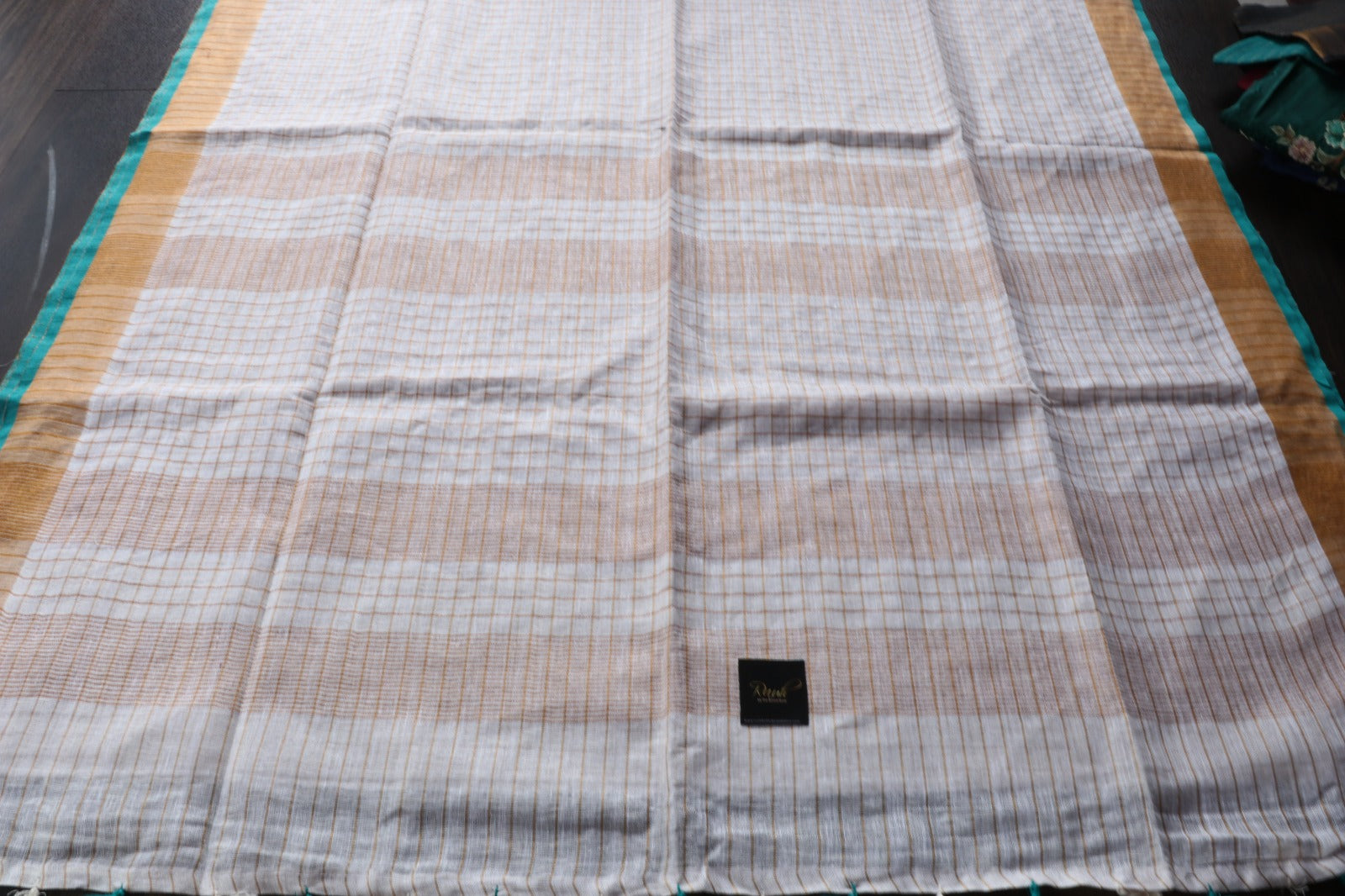 LINEN CHECKS WITH SEA GREEN EDGING