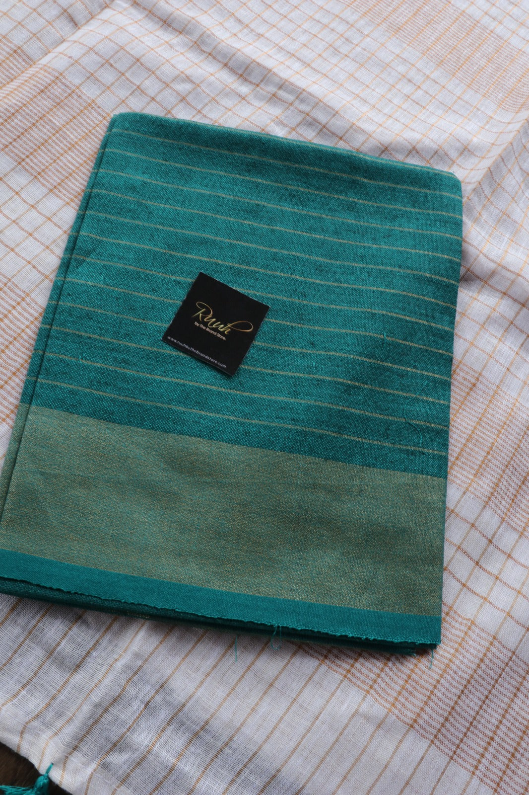 LINEN CHECKS WITH SEA GREEN EDGING