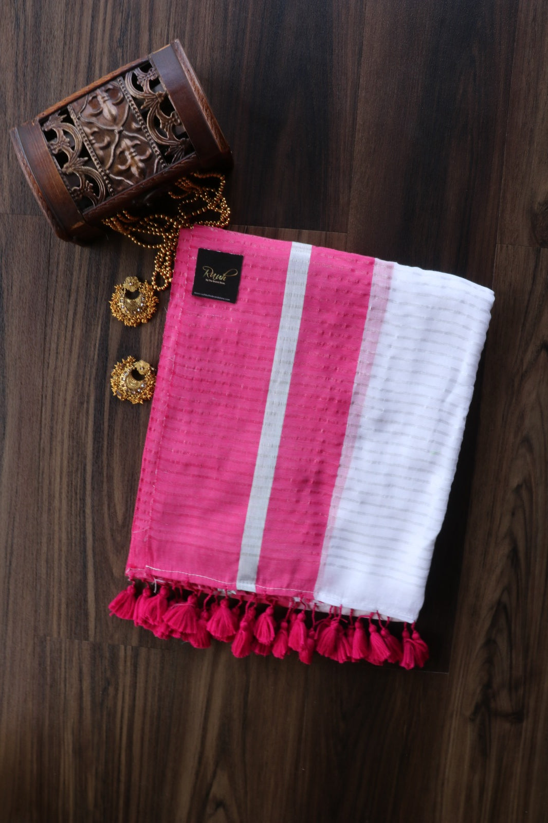 MULMUL SAREE WITH RANIPINK BORDER