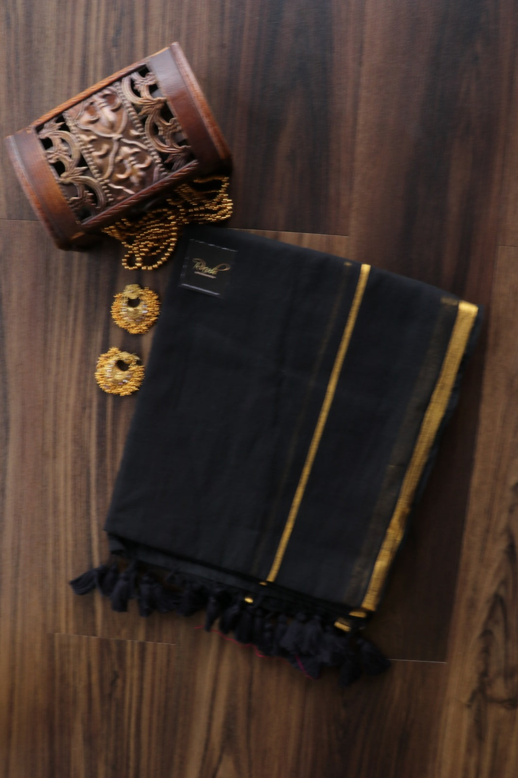 BLACK MULMUL COTTON SAREE
