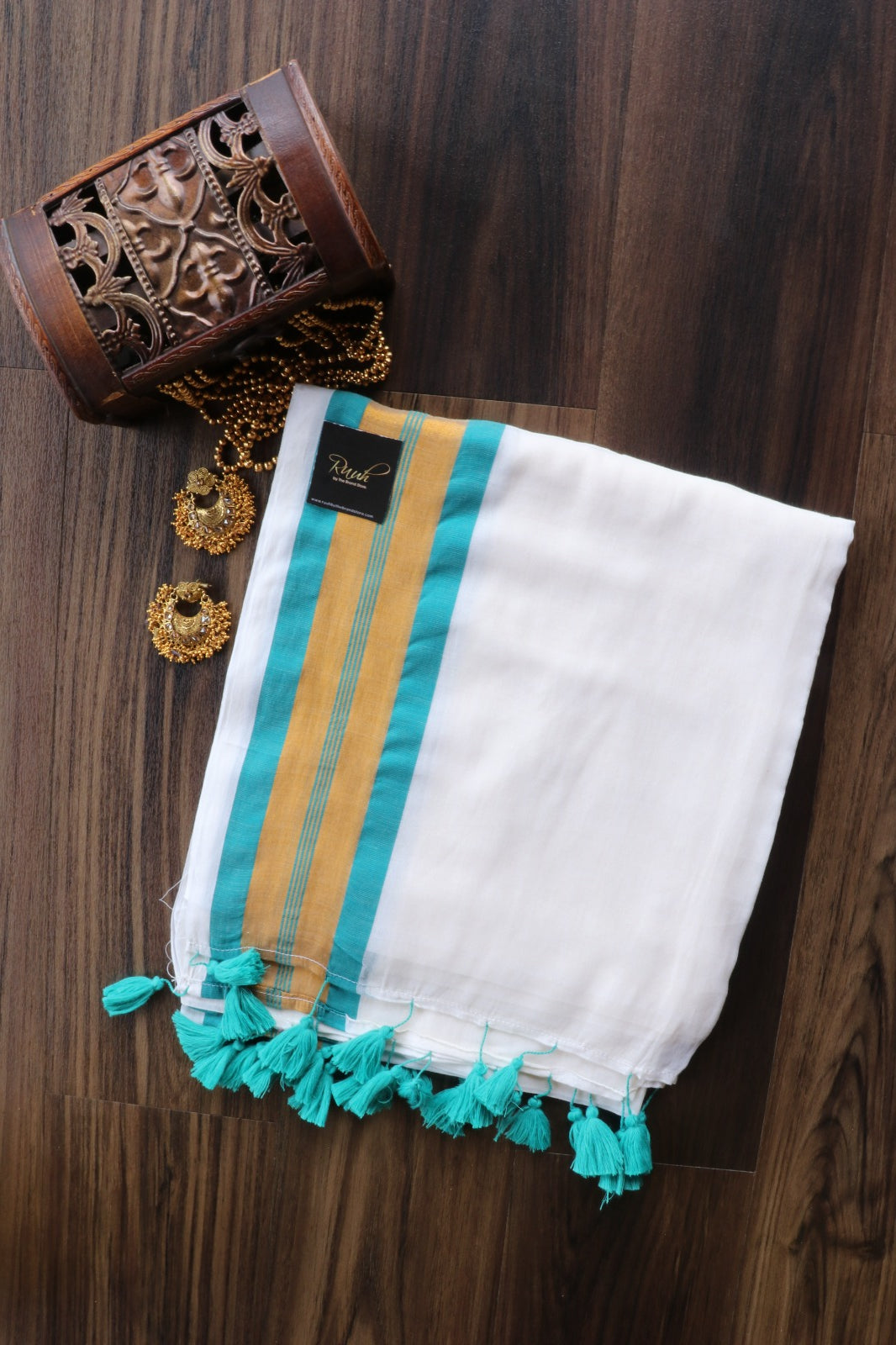 MULMUL ZARI & SEA GREEN BORDER