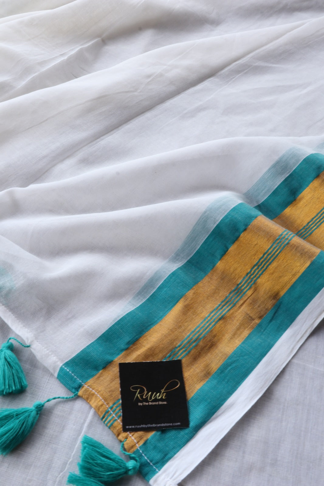 MULMUL ZARI & SEA GREEN BORDER