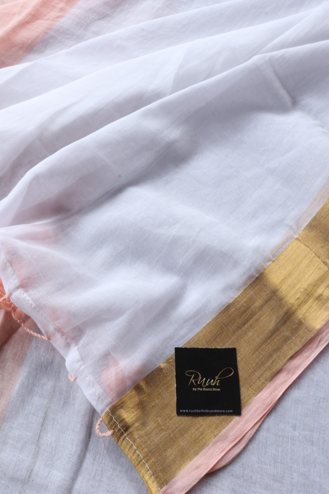 MULMUL COTTON WHITE - PEACH COMBINATION