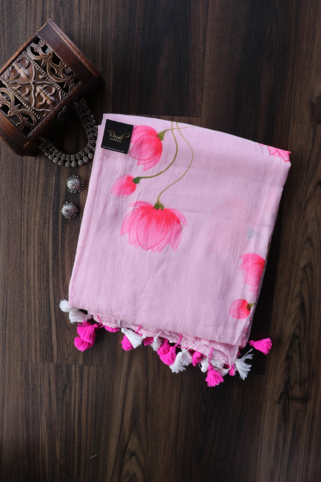 LOTUS HANDPAINTED MULMUL SAREE- LIGHT PINK