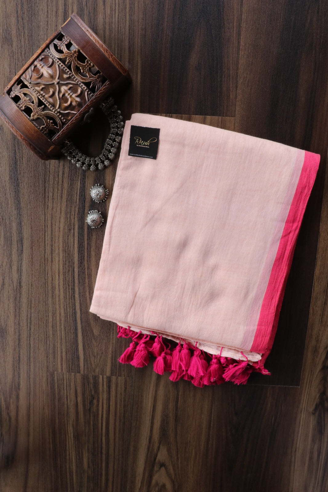 LIGHT PEACH - PINK PLAIN MULMUL SAREE