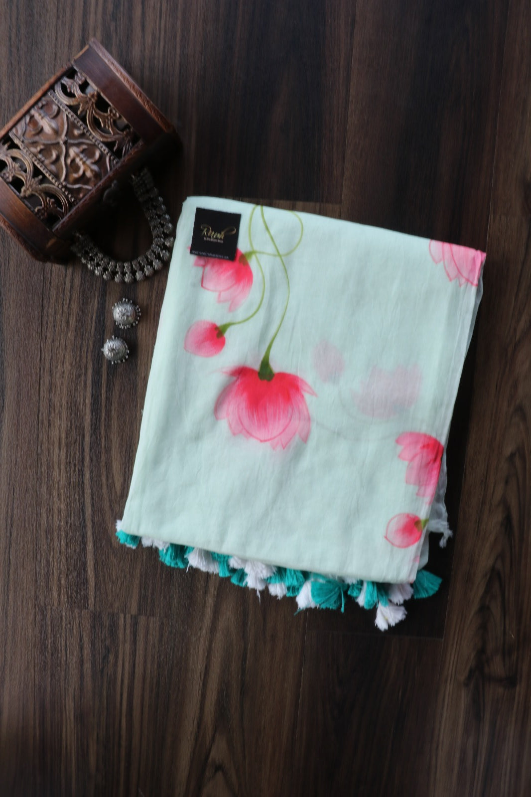 LOTUS HANDPAINTED SAREE - MINT GREEN