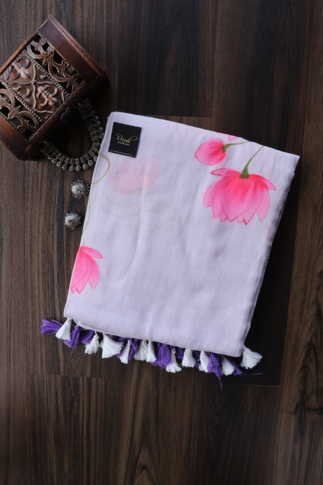 LOTUS HANDPAINTED MULMUL SAREE- LILAC
