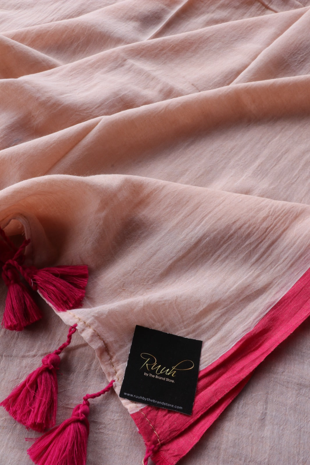 LIGHT PEACH - PINK PLAIN MULMUL SAREE