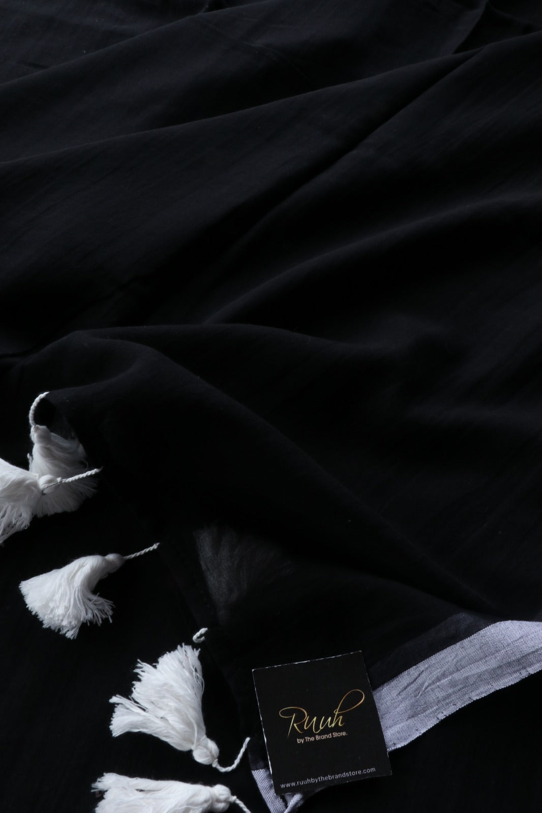 BLACK - LIGHT GREY PLAIN MULMUL SAREE