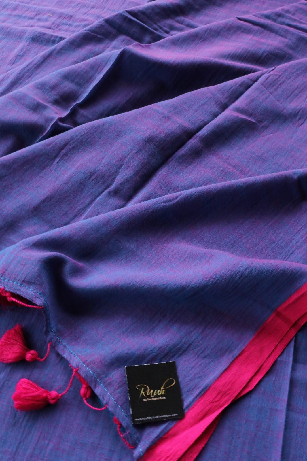 BLUE - PINK PLAIN MULMUL SAREE