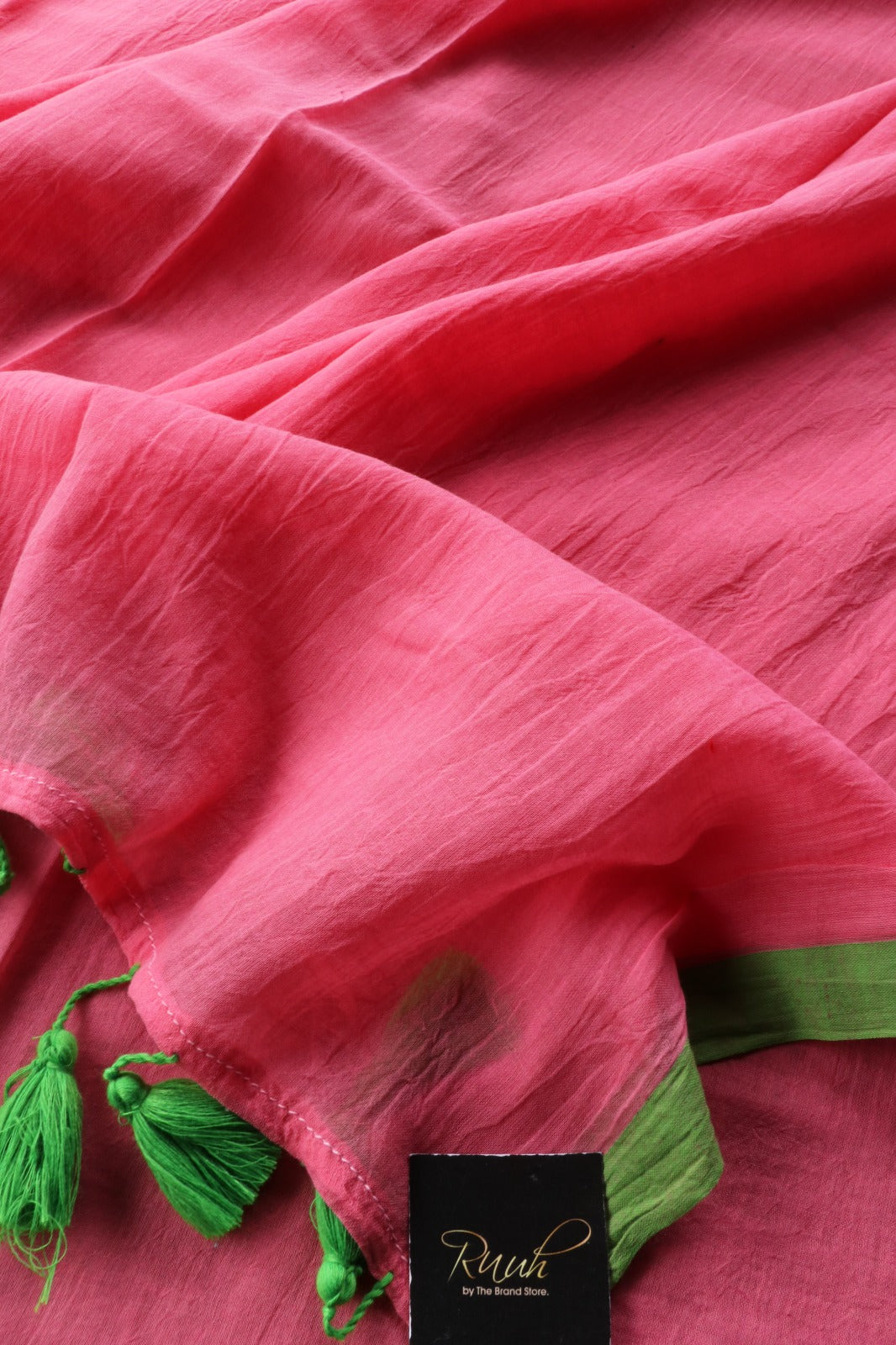 PINK - GREEN PLAIN MULMUL SAREE