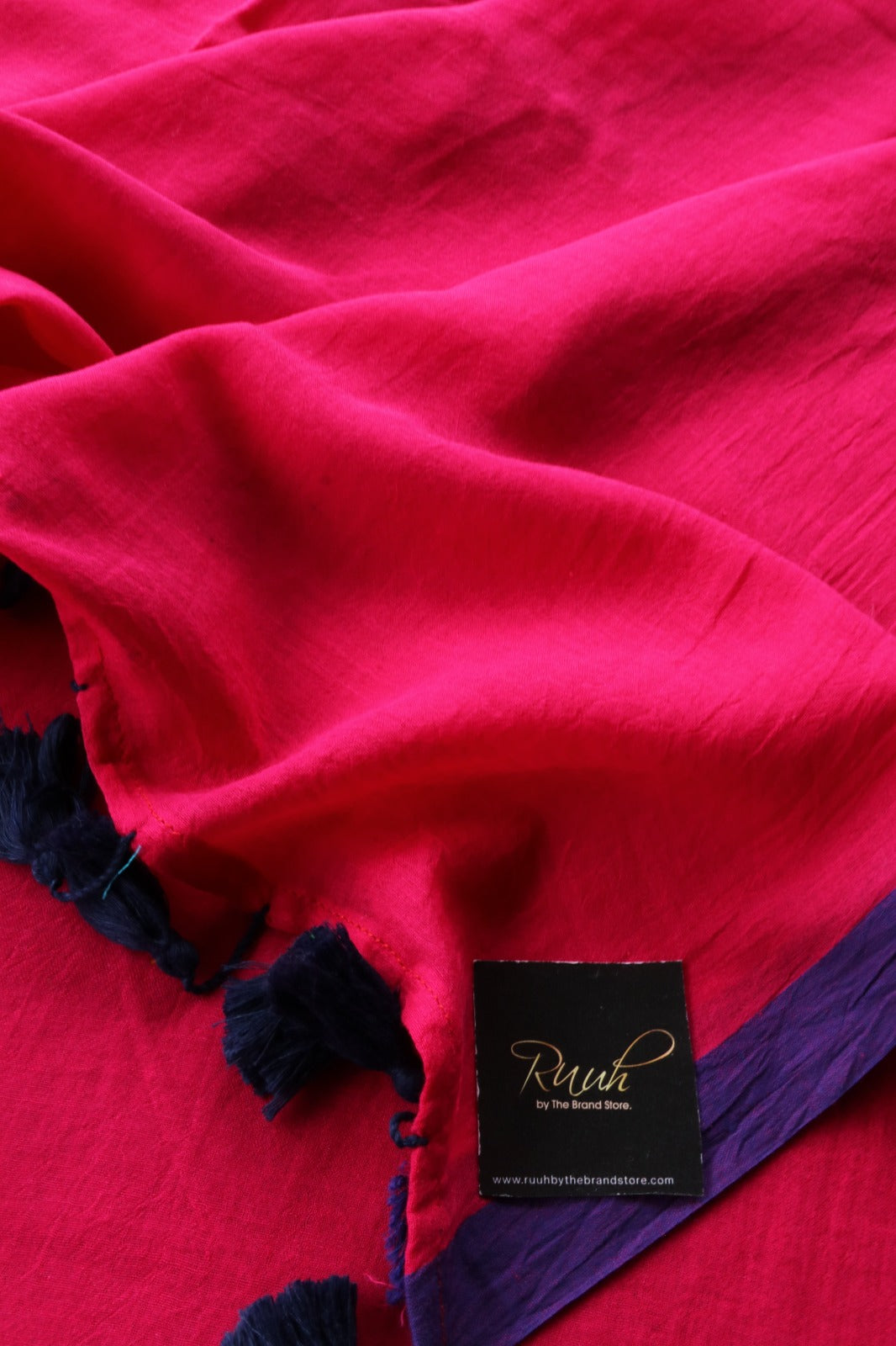 DARK PINK - BLUE PLAIN MULMUL SAREE