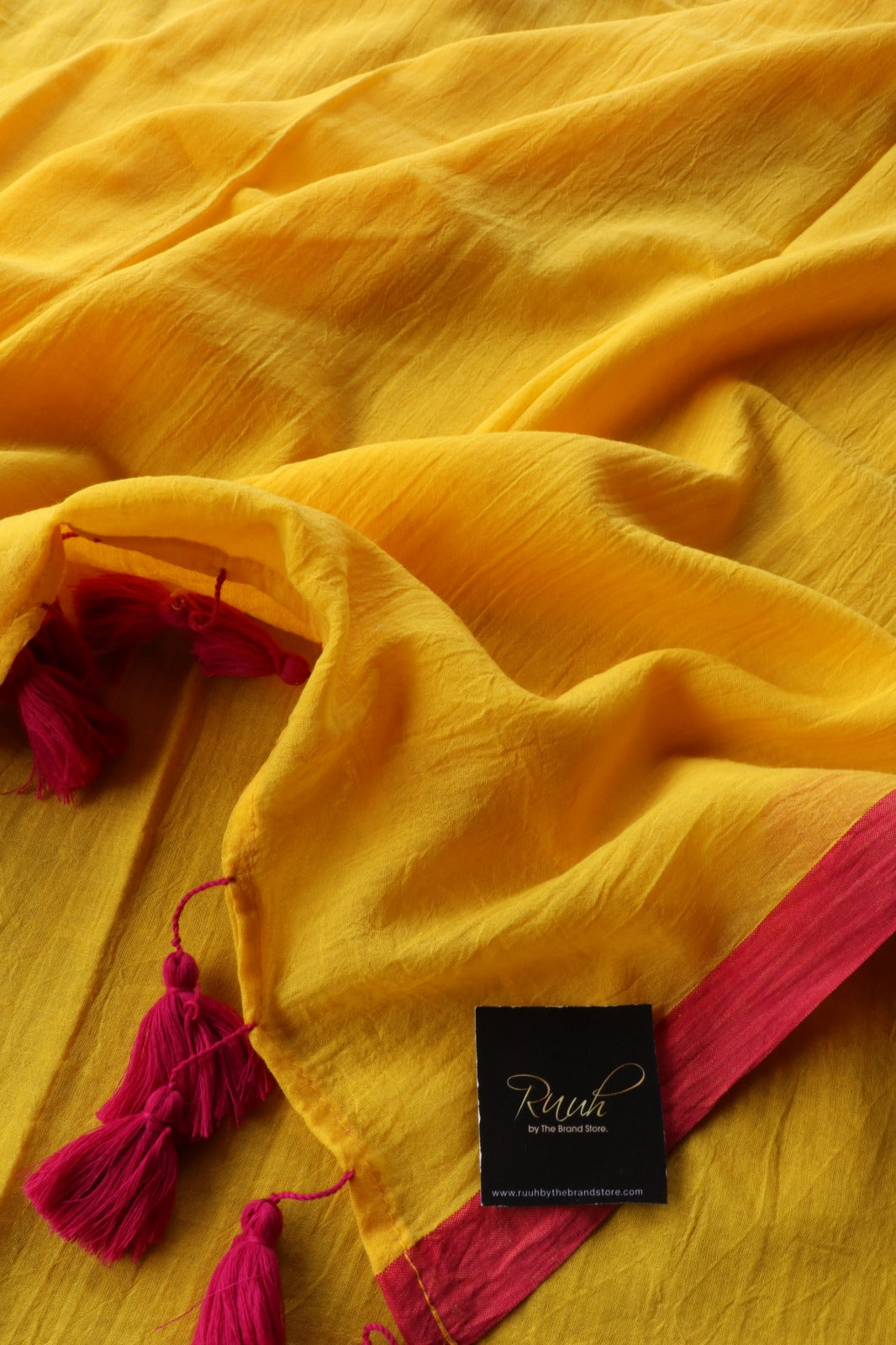 YELLOW - PINK PLAIN MULMUL SAREE