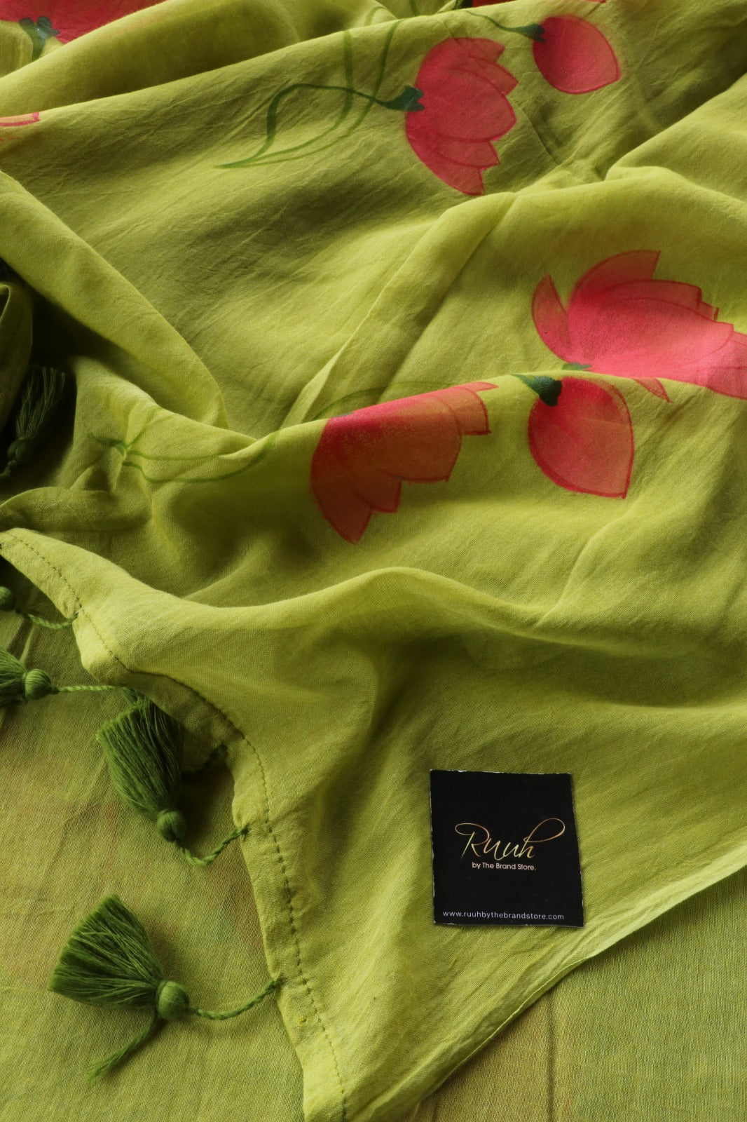 LOTUS HANDPAINTED MULMUL SAREE-GREEN