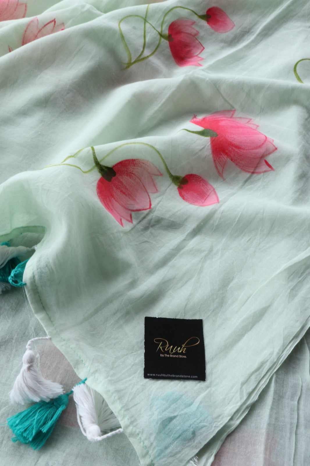 LOTUS HANDPAINTED SAREE - MINT GREEN