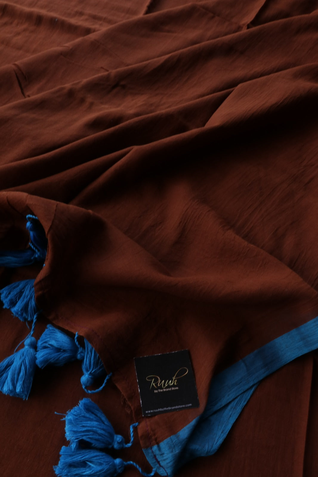 BROWN - BLUE PLAIN MULMUL SAREE
