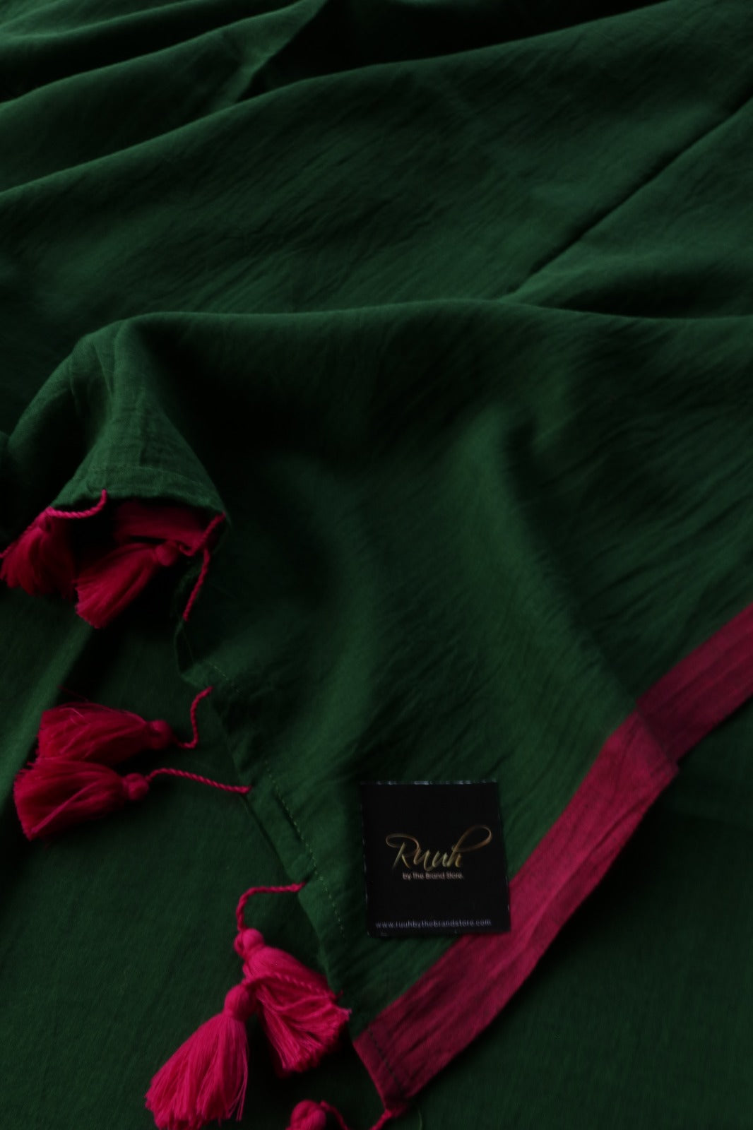 GREEN - PINK PLAIN MULMUL SAREE