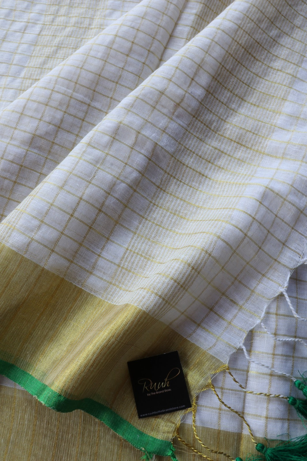 LINEN CHECKS WITH  GREEN EDGING