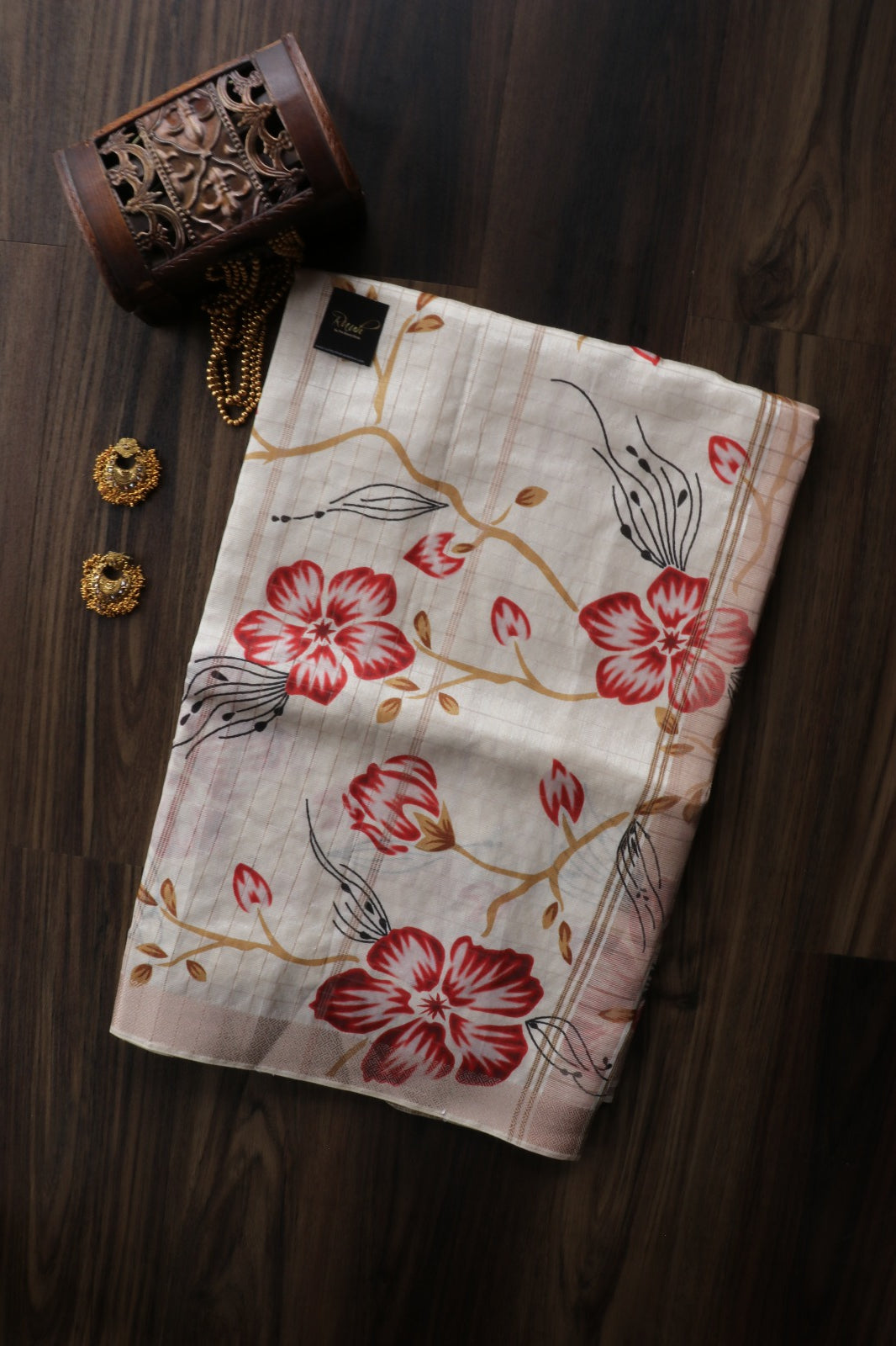 MULTICOLOUR FLORAL PRINTED SEMI SILK SAREE