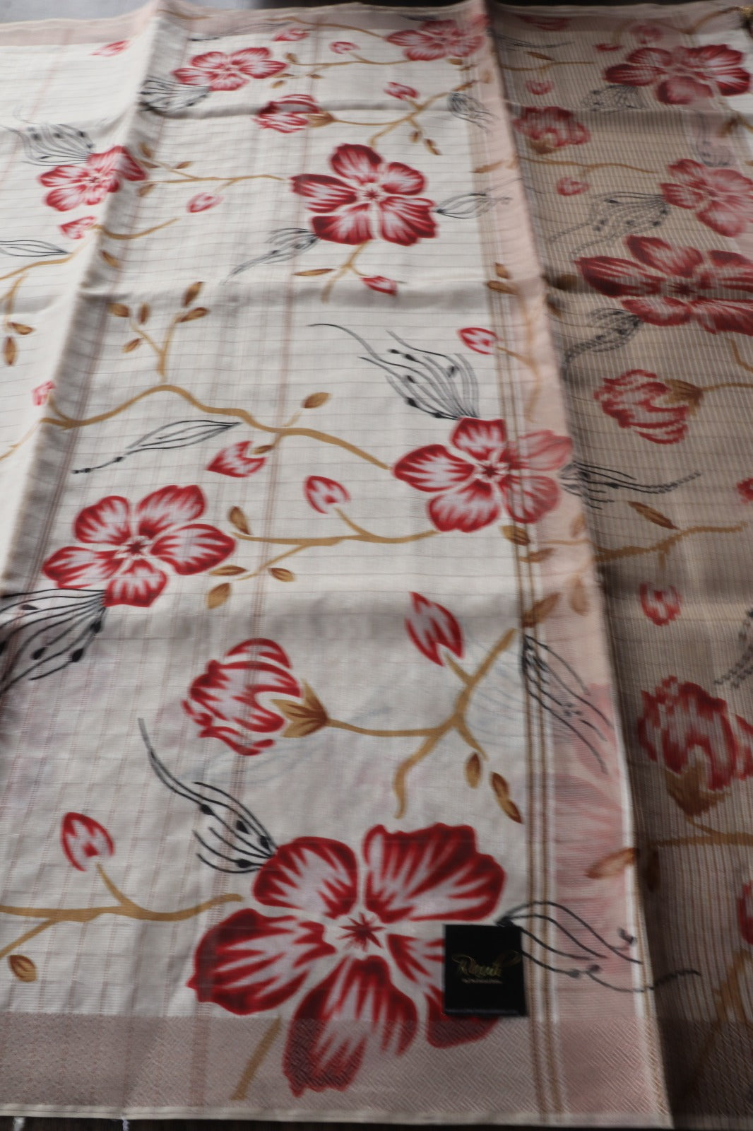 MULTICOLOUR FLORAL PRINTED SEMI SILK SAREE