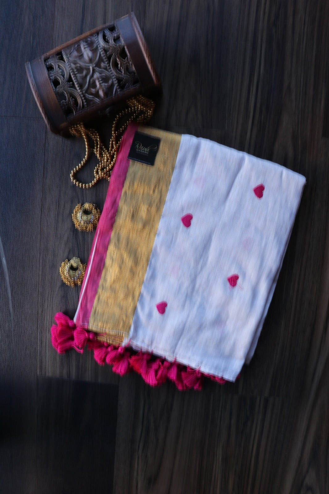 PINK HEART EMBROIDERED MULMUL SAREE