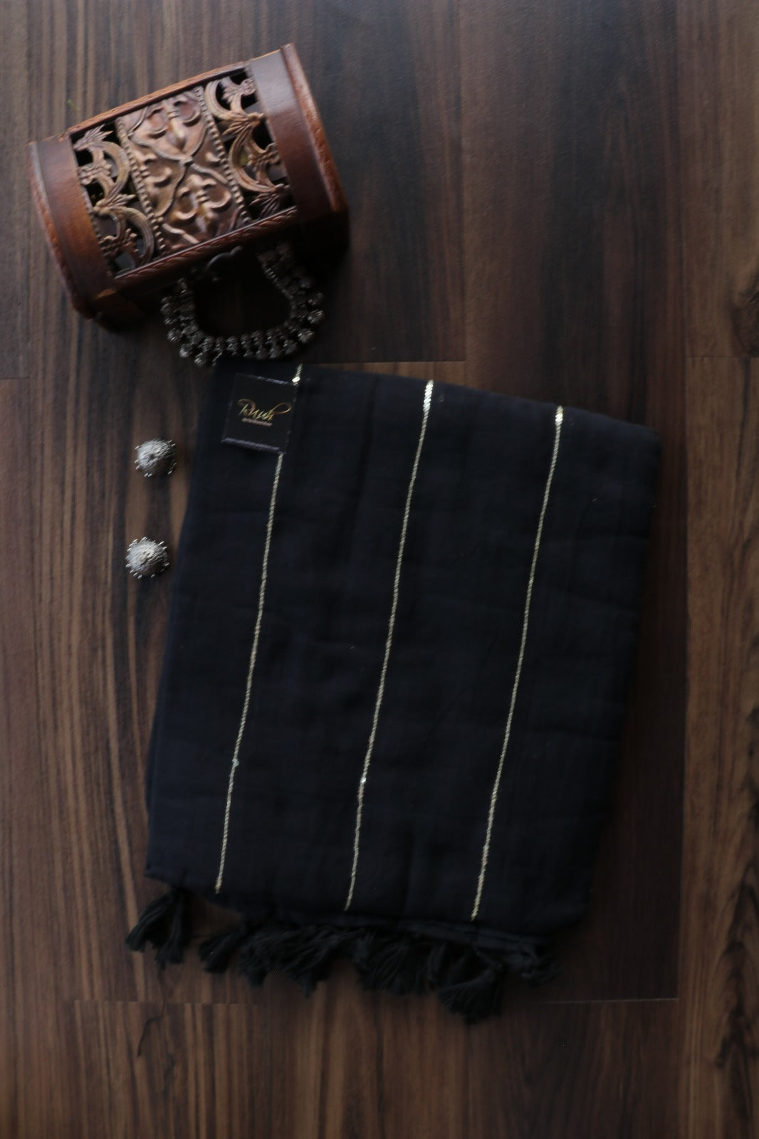 BLACK MULMUL SEQUENCE SAREE