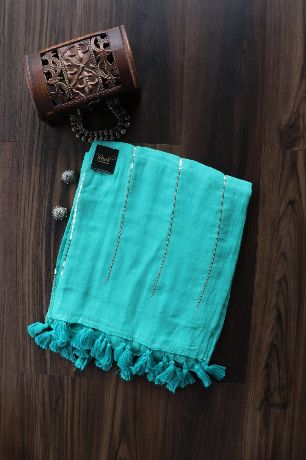 SEA BLUE MULMUL SEQUENCE SAREE