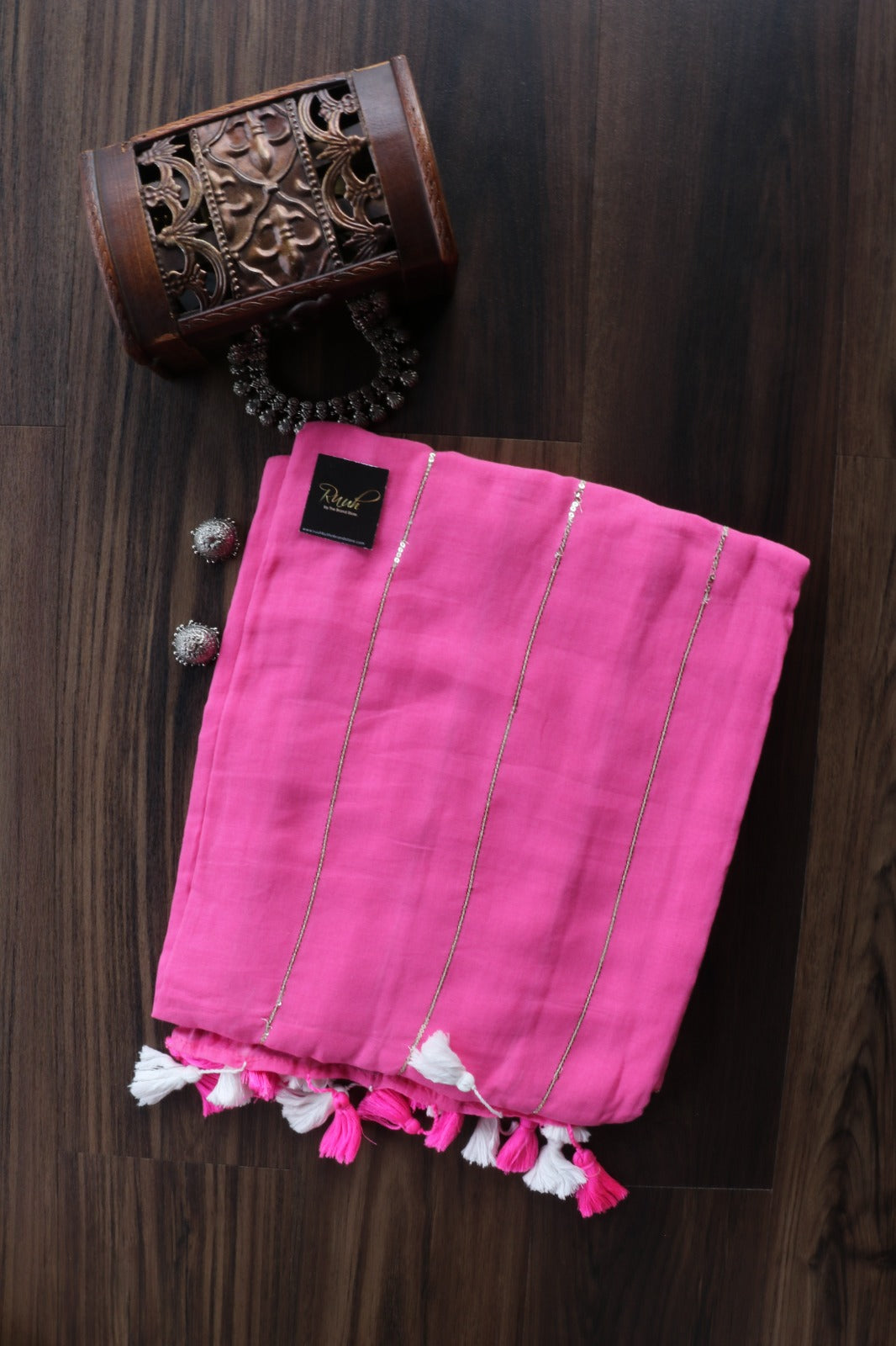 PINK MULMUL SEQUENCE SAREE