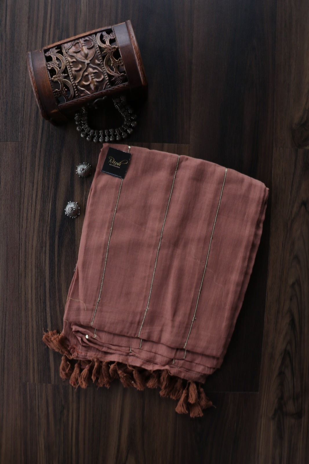 PASTEL BROWN MULMUL SEQUENCE SAREE