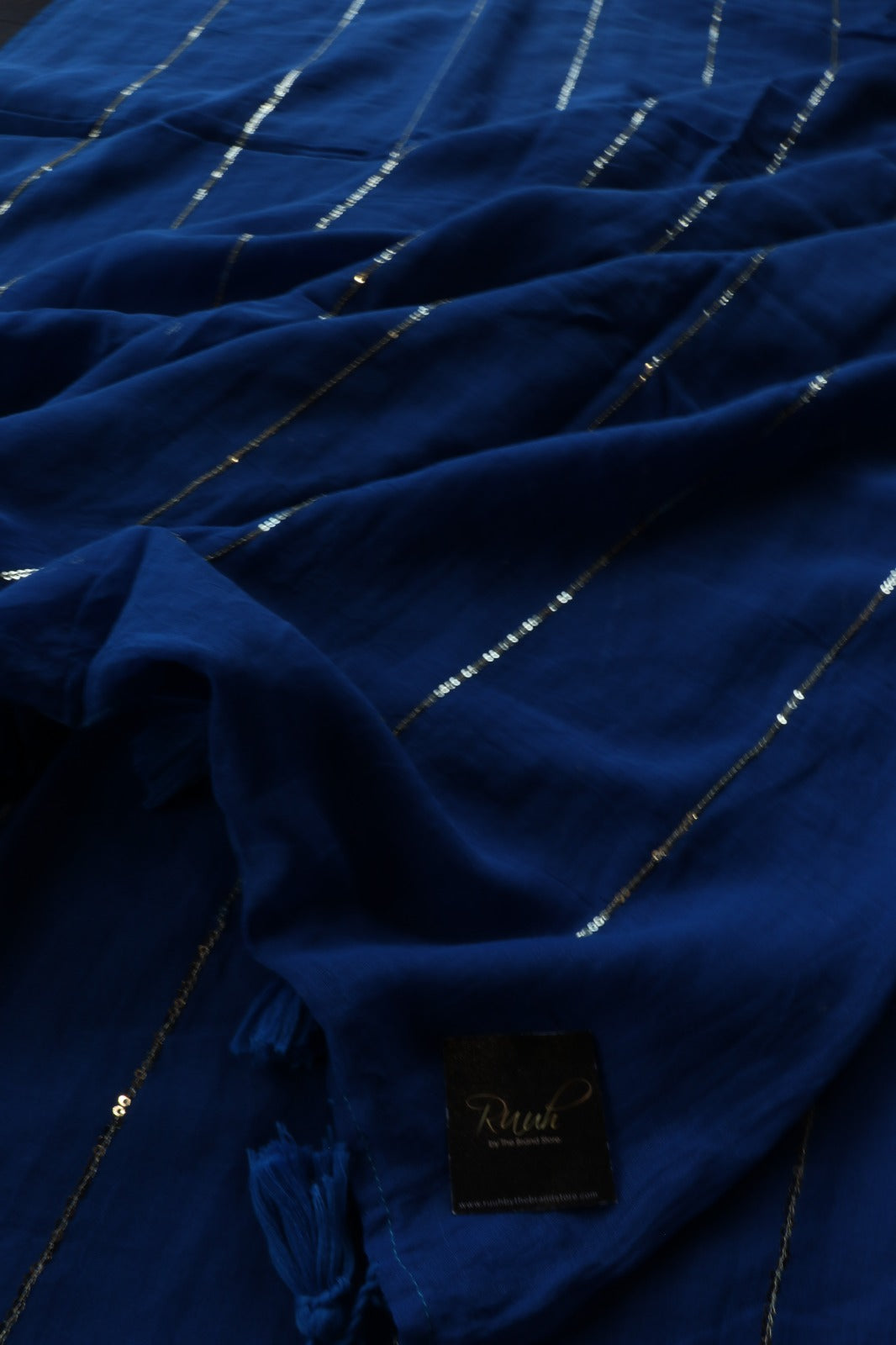 ROYAL BLUE MULMUL SEQUENCE SAREE