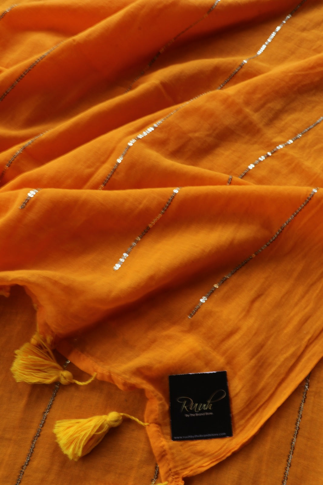 YELLOW MULMUL SEQUENCE SAREE