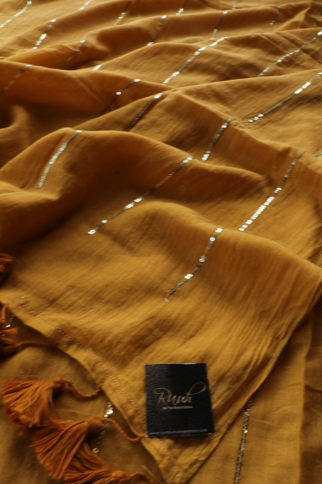MUSTARD YELLOW MULMUL SEQUENCE SAREE