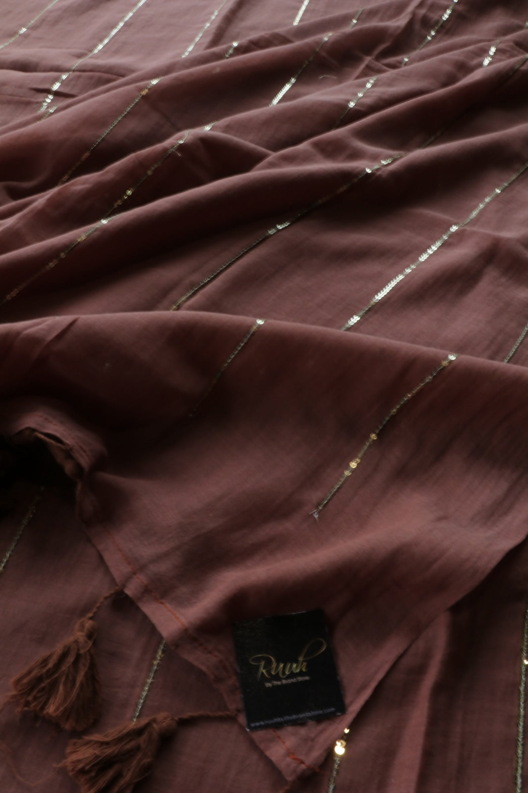 PASTEL BROWN MULMUL SEQUENCE SAREE