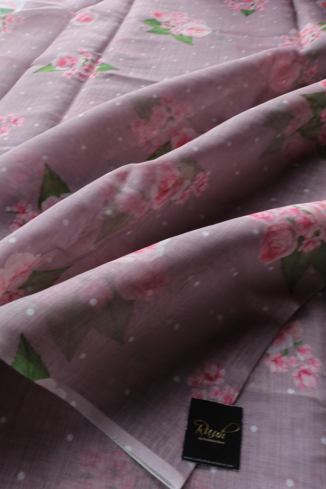 MAUVE SEMI LINEN SAREE WITH FLORAL PRINTS