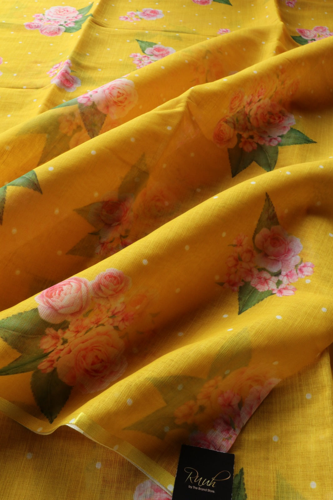 YELLOW FLORAL PRINTED SEMI LINEN
