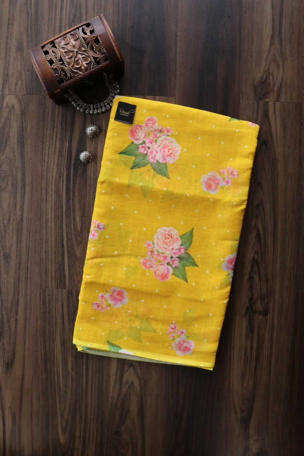 YELLOW FLORAL PRINTED SEMI LINEN