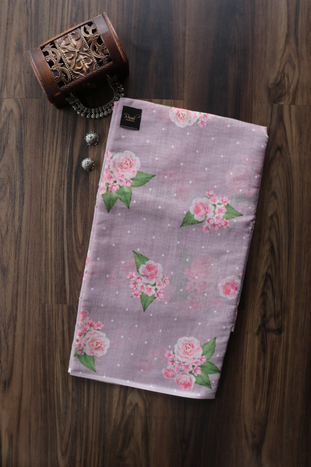 MAUVE SEMI LINEN SAREE WITH FLORAL PRINTS