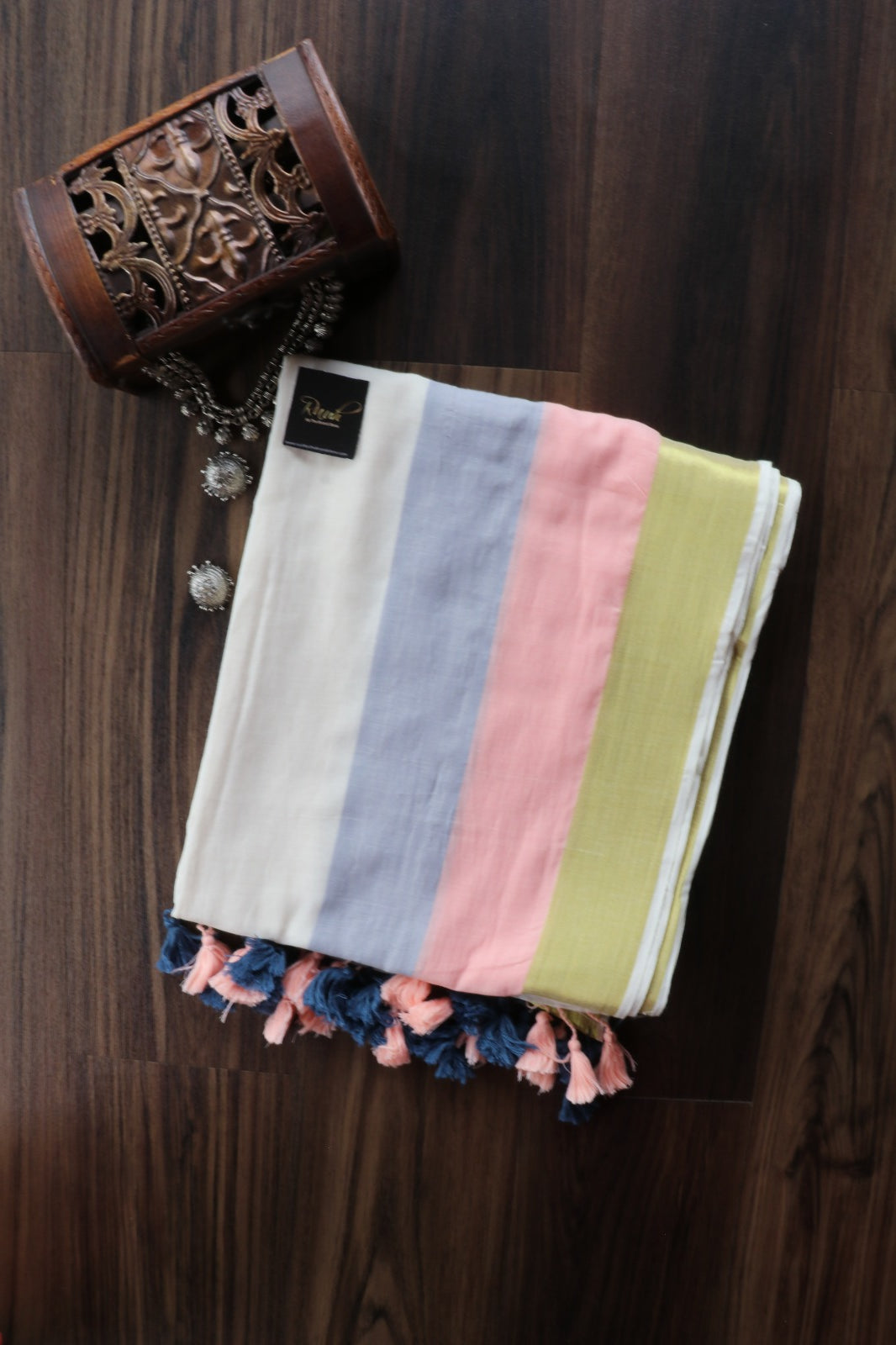 MULMUL COTTON WITH MULTI COLOUR BORDER