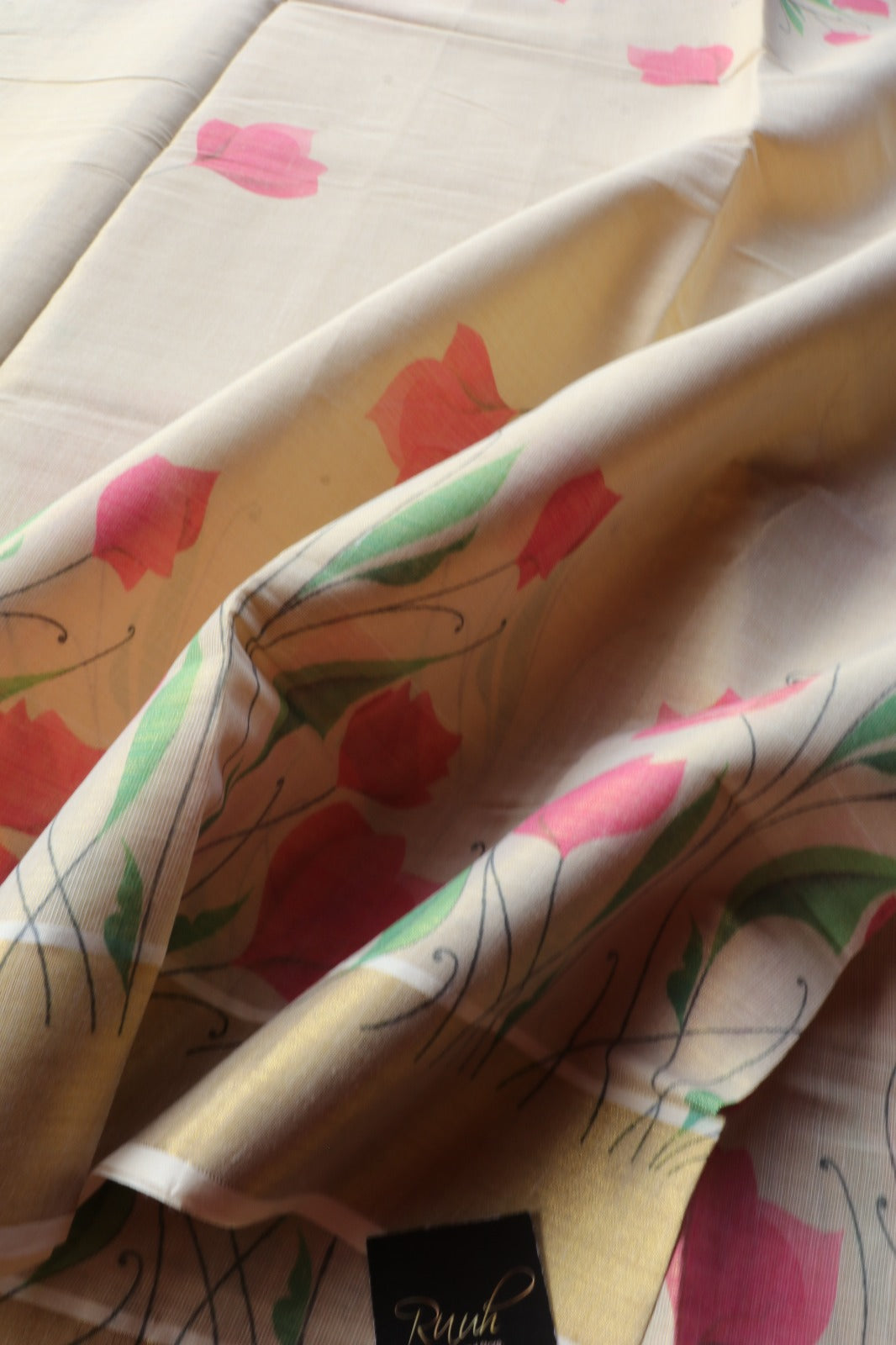 PINK FLORAL PRINTED KERALA TISSUE SAREE