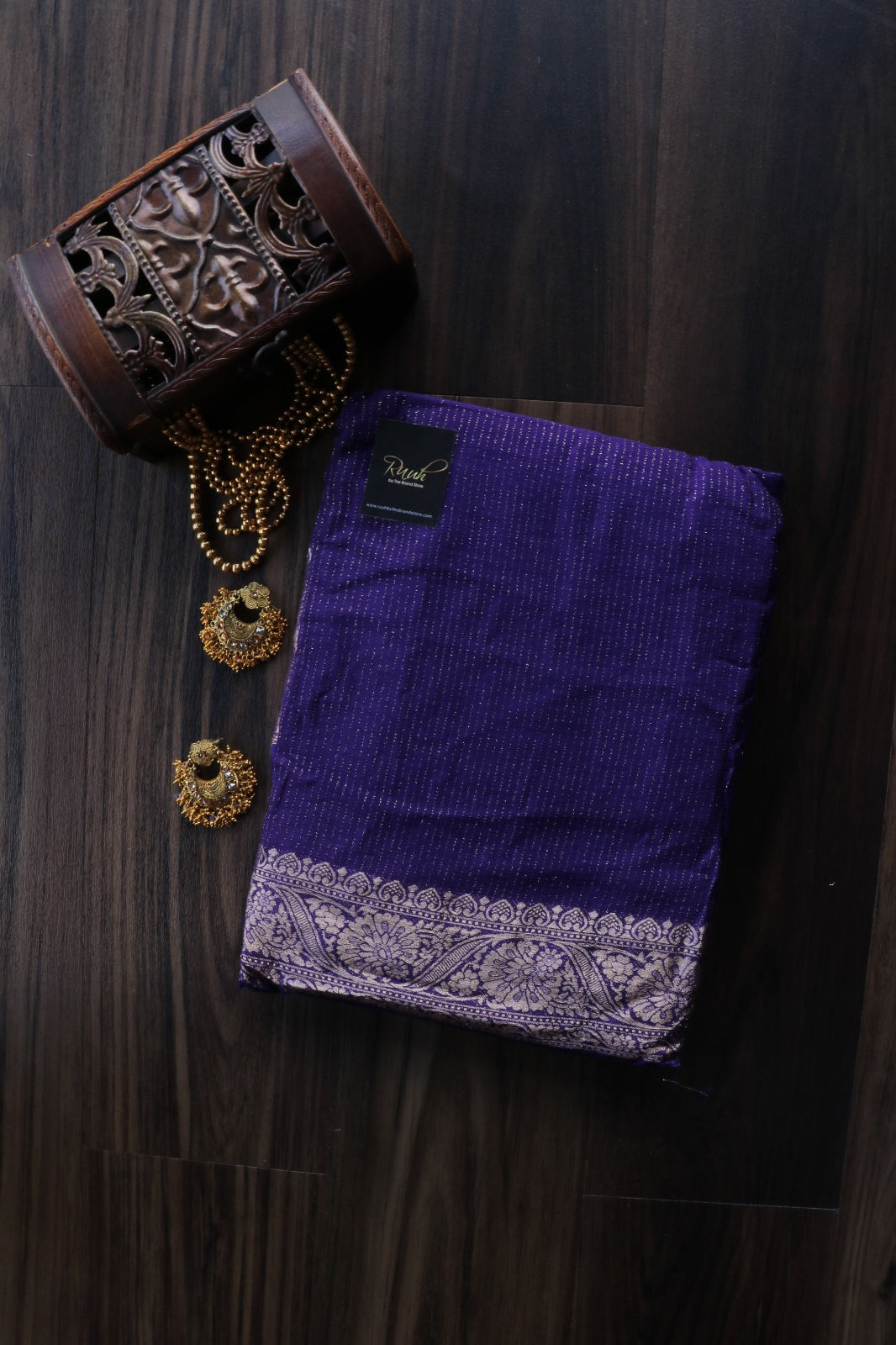 PURPLE VISCOSE CHINNON WITH ZARI STRIPES