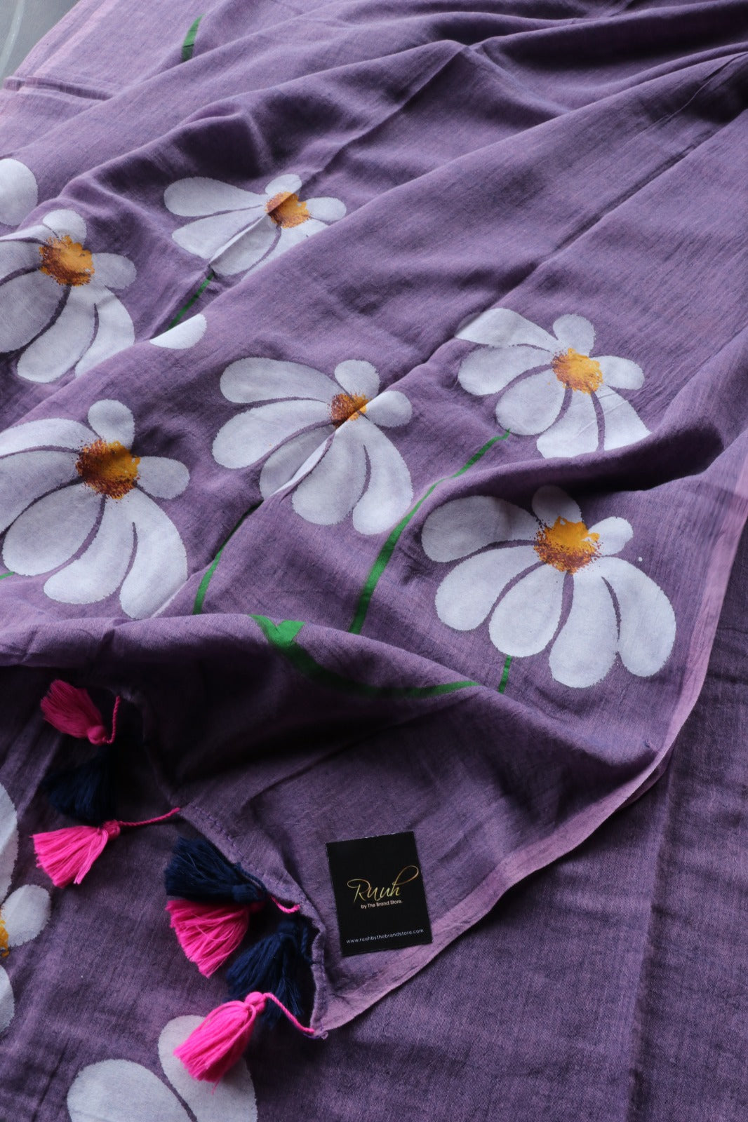 PINK X BLACK MULMUL HANDPAINTED DAISY SAREE