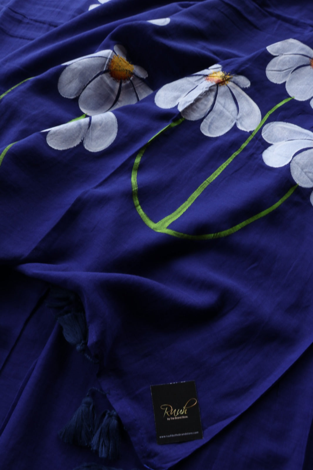 BLUE  MULMUL HANDPAINTED DAISY SAREE