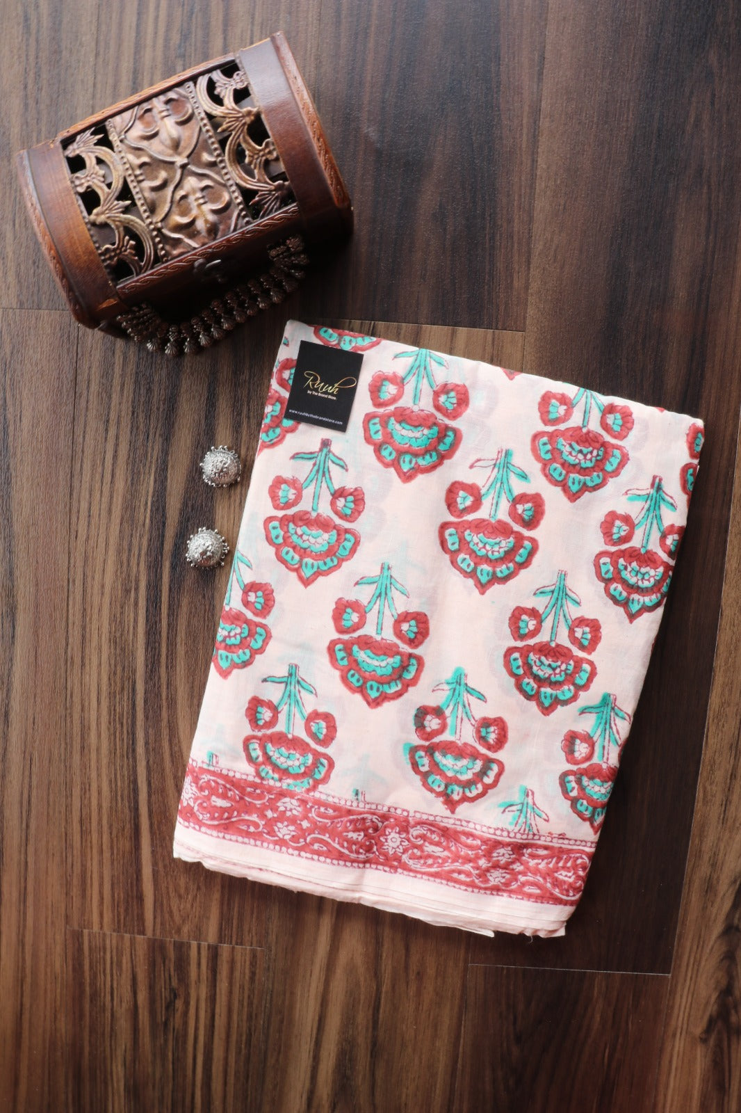 JAIPUR COTTON SAREE IN LIGHT PEACH COLOUR