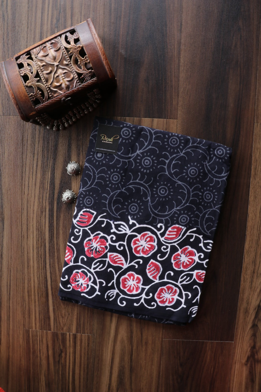JAIPUR COTTON SAREE IN BLACK COLOUR