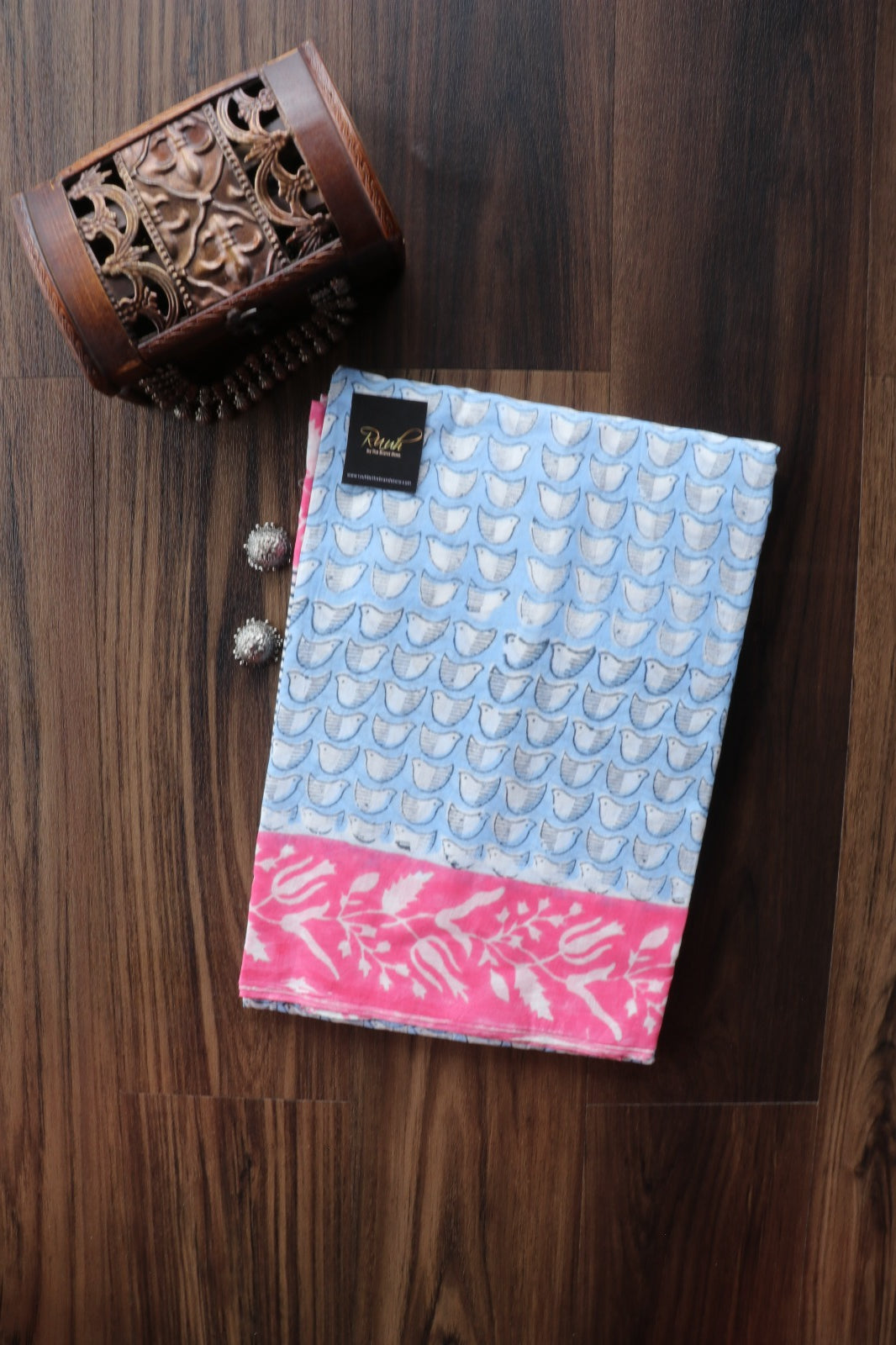 JAIPUR COTTON SAREE IN LIGHT BLUE & PINK COLOUR