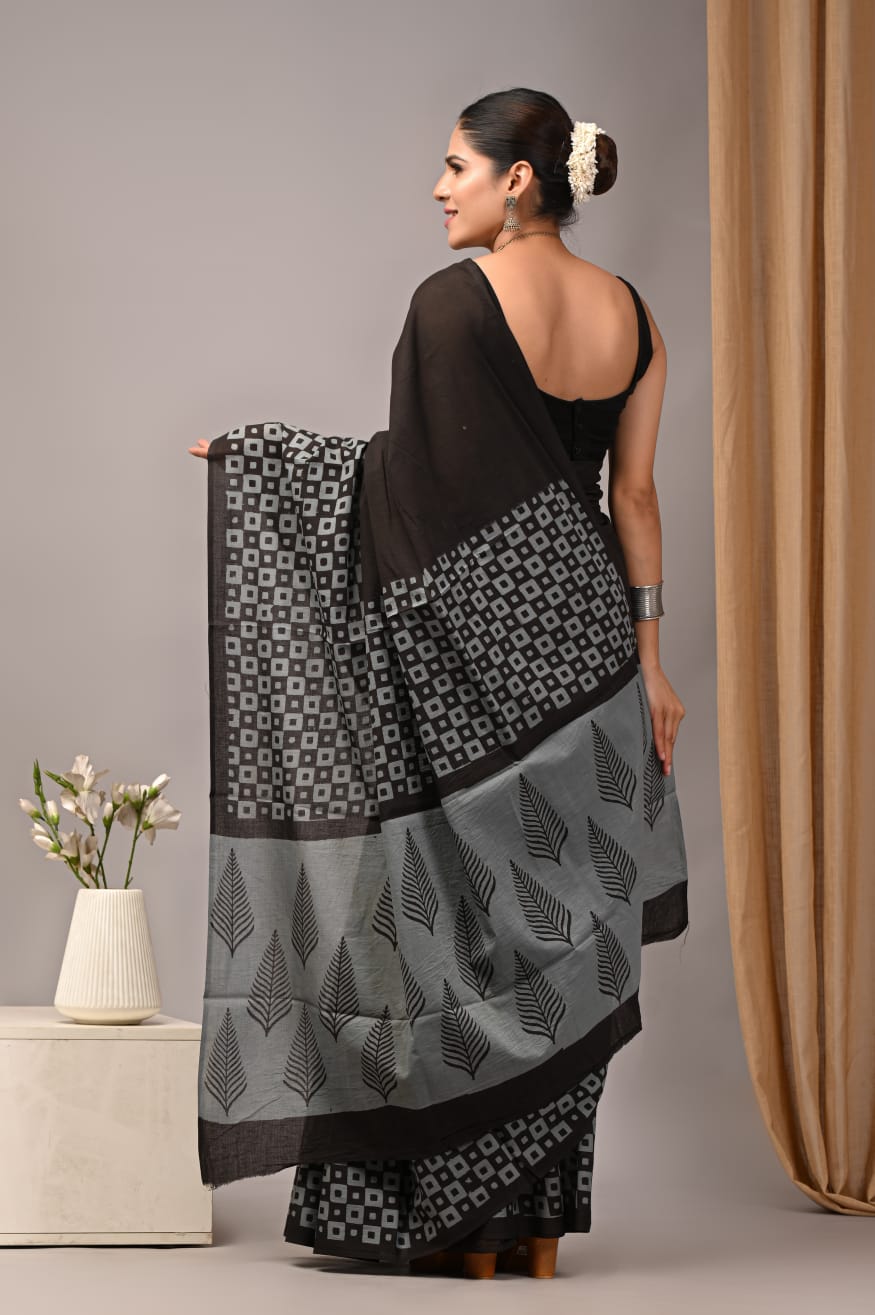JAIPUR COTTON SAREE IN BLACK COLOUR