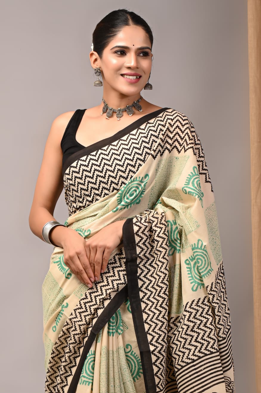 JAIPUR COTTON SAREE IN CREAM COLOUR