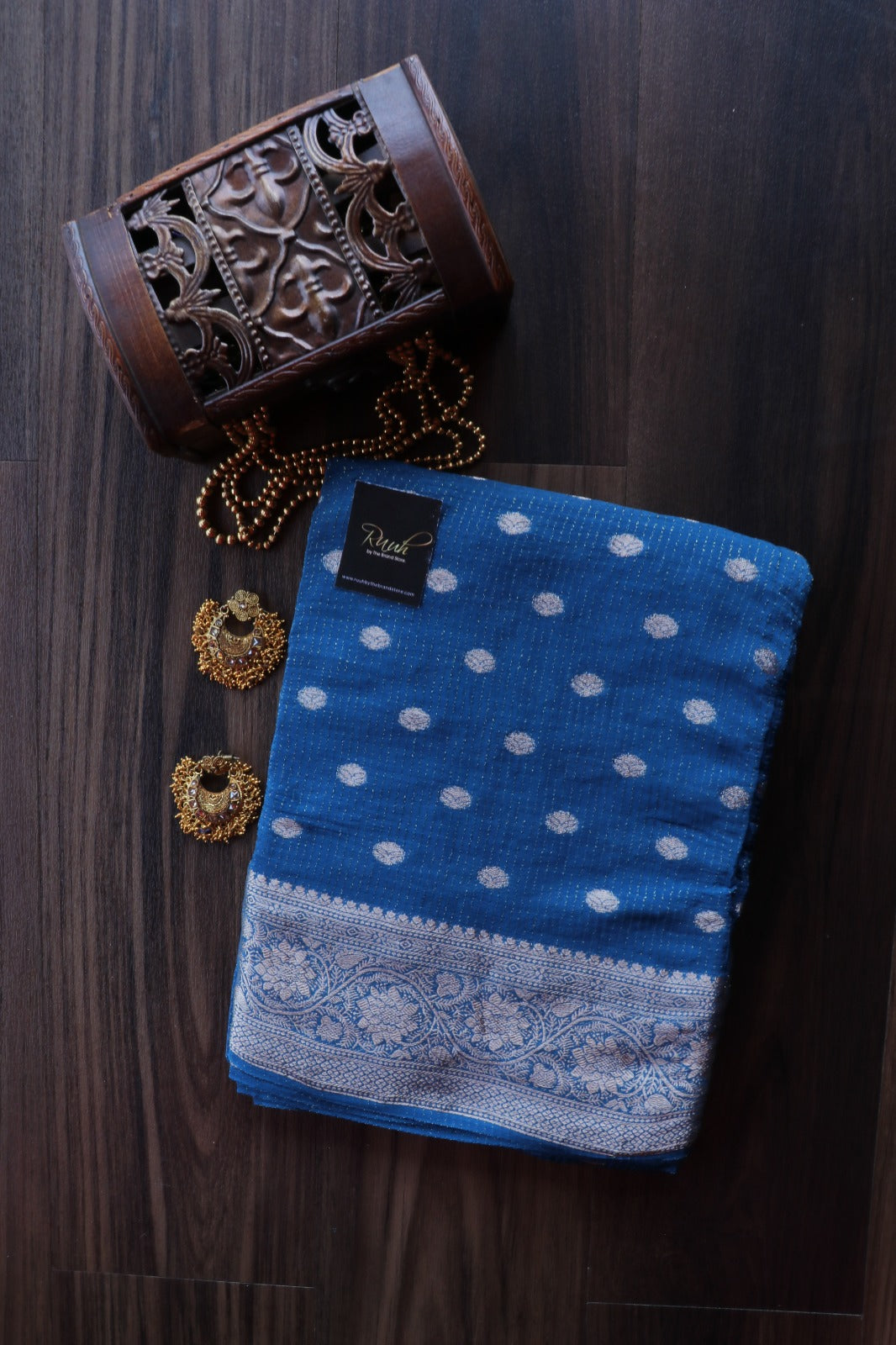 BLUE VISCOSE CHINNON SAREE