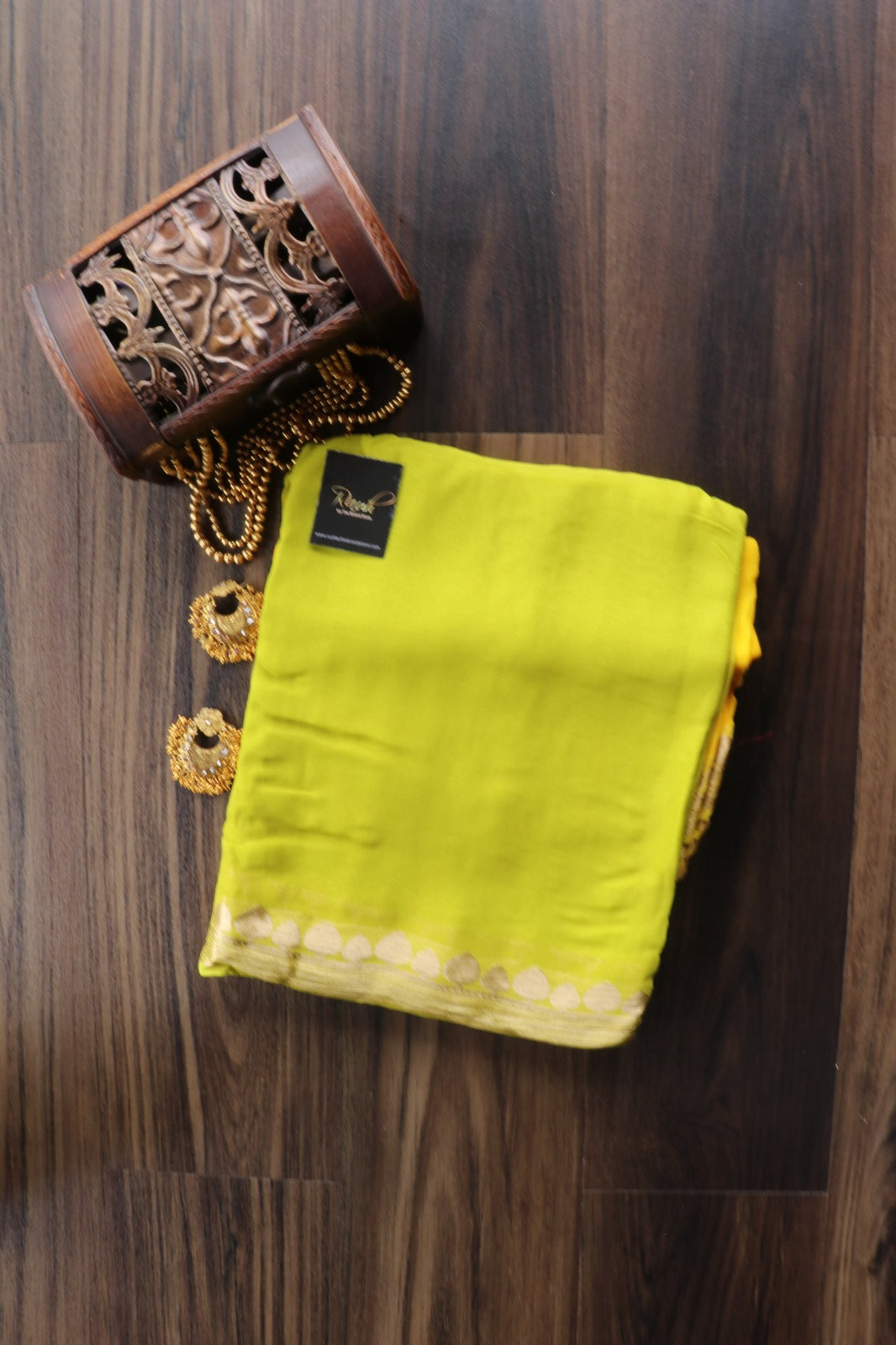 YELLOW-LIGHT GREEN VISCOSE GEORGETTE SAREE